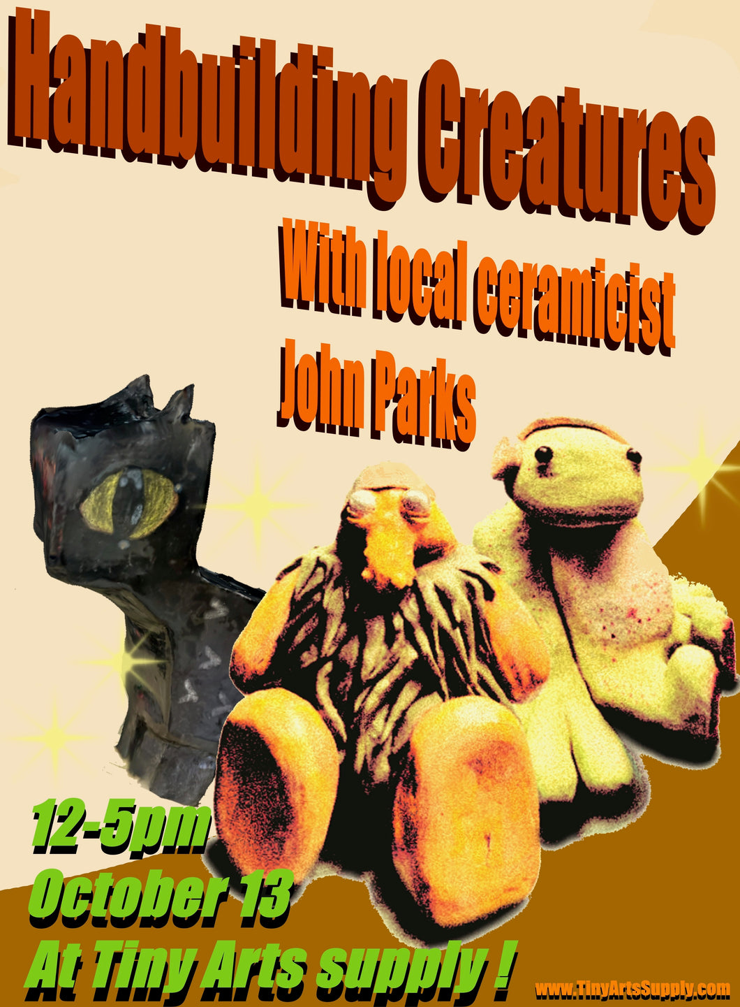 Handbuilding (and Glazing) Creatures with John Parks Monday 10/13/25 12pm to 5pm